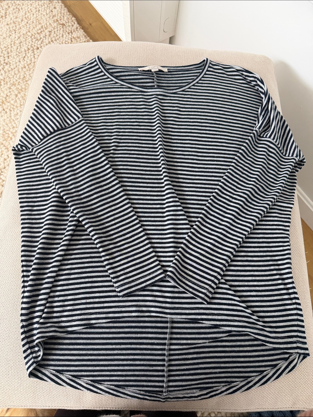 LOFT Navy & White Striped 3/4 Length Long Sleeve Top
